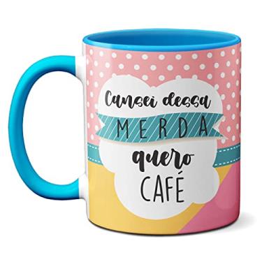 Imagem de Caneca Divertida Lhama Fofa Cansei Dessa Merda Quero Café (Azul)