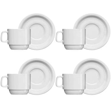 Imagem de Jogo 4 Xícaras de Chá com Pires de Porcelana 215ml Classe Única Iguaçu Germer Branco