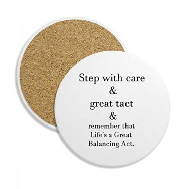 Imagem de Caneca de porta-copos Care And Tact Give You Balance Life com citações de copo e proteção de mesa Pedra absorvente