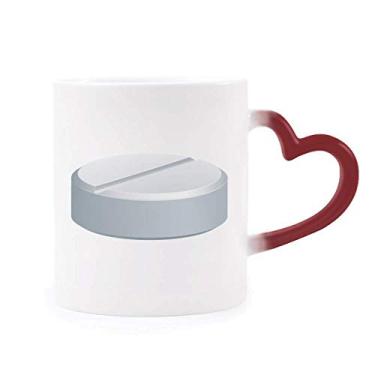 Imagem de Caneca branca com estampa de produtos de cuidados com a saúde do pílula sensível ao calor, copo de grés que muda de cor vermelha