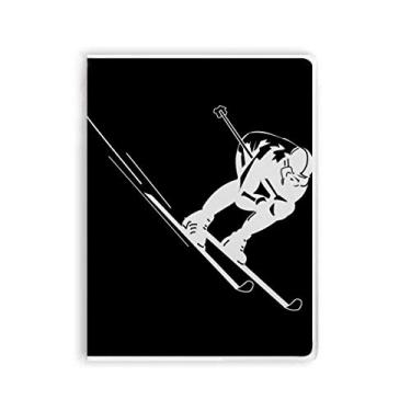 Imagem de Caderno de ilustração com estampa de esqui esportiva preta capa de goma Diário capa macia