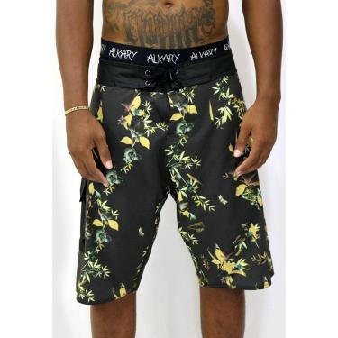 Imagem de Bermuda Água Alkary Folhas Praia Preta e Amarela-Masculino