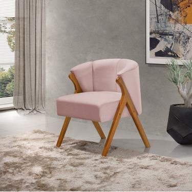 Imagem de Poltrona Luxo Moderna Luna Pés em Madeira Maciça Veludo Rosê
