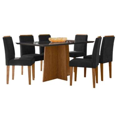 Imagem de Mesa de Jantar Anitta 160x90 cm com Vidro Ype Preto e 6 Cadeiras Ana Ype Veludo Preto – New Ceval