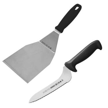 Imagem de Faca de Pão e Sanduíche 17 cm e Espátula Inox de chapa lanche Preta 10