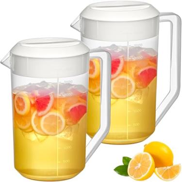 Imagem de Amazing Abby - Jarra de plástico de 4 litros (pacote com 2), jarra de água inquebrável com tampa, livre de BPA, resistente ao calor, lavável na máquina de lavar louça, ótimo para bebidas geladas e