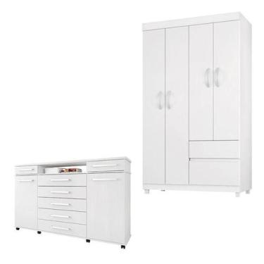 Imagem de Cômoda London e Guarda Roupa Solteiro Lótus Branco Flex - Demóbile - D