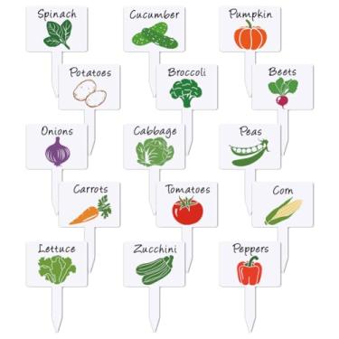Imagem de arricraft 15 etiquetas brancas de acrílico para plantas, etiquetas de plantas com tema vegetal com nomes e padrões artísticos de vegetais em forma de marcadores de plantas a granel para jardins de