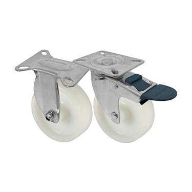 Imagem de Kit 2 un roda rodízio fixo giratório trava nylon 5 pol 130mm - AJAX