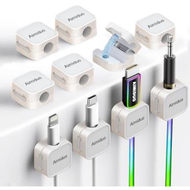 Imagem de Grampos magnéticos para cabos, suporte organizador de cabos, pacote com 10 clipes de cabo de gerenciamento, cabo de telefone adesivo, carregador para mesa de cabeceira, cabos de carregamento, parede