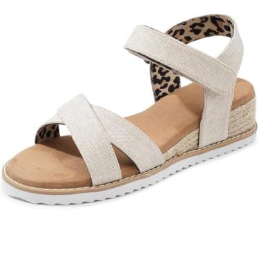 Imagem de Sandália plataforma feminina Dodow – Salto alpargata com tira no tornozelo ajustável e leve com palmilha acolchoada, Branco, 40 BR