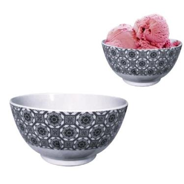 Imagem de 12 Tigela Bowl Redonda Melamina Preto Decorado Sobremesa 400ml - Sk