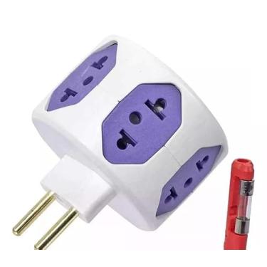 Imagem de Adaptador de Tomada Hexagonal 6 Entradas com Fusível 20A, Proteção Contra Sobrecarga, Padrão Antigo e Novo, Compatível 110V e 220V, Pino Macho de Cobre 10A, Versátil e Seguro - CompleteStore®