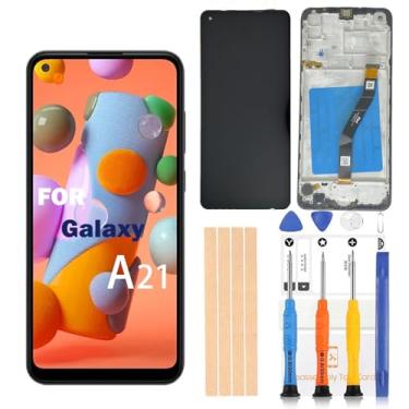 Imagem de Pishzeo Digitalizador LCD original de 6,5 polegadas para substituição de tela Samsung Galaxy A21 SM-A215U, A215U1 A215A Touch Display, conjunto de digitalizador Full HD (SM-A21 Sreen com moldura preta