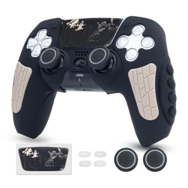 Imagem de ECHZOVE Capa para controle PS5, capa de silicone antiderrapante compatível com controle PS5 com tampas de aperto de polegar, protetores de joystick e adesivo de capa - Black Myth Wukong