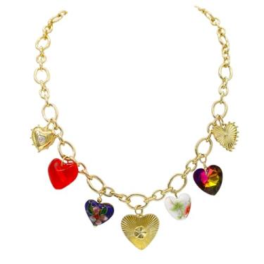 Imagem de iSPECIAL Colar de coração retrô grosso para mulheres, camada antiga, praia, oceano, lua, estrelas, boho, charme, colares, retrô, joia, Adjustable, Zinco, Sem Pedra Preciosa