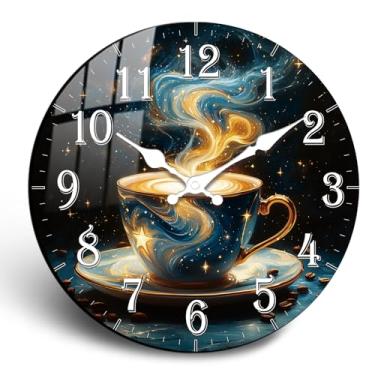 Imagem de PENGHONG Relógio de parede vintage de fazenda - Relógios de parede redondos de madeira de 35,5 cm com design de xícara de café, relógio de parede analógico silencioso para decoração de quarto operado