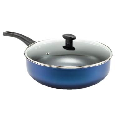 Imagem de Frigideira Grande Funda Alta Wok Antiaderente 30 Cm Com Tampa De Vidro frigideira com tampa Ideal para Família e Presente(Azul)