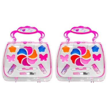 Imagem de Kit 2 Estojos de Maquiagem Bolsinha Rosa Maquiar Infantil Meninas + An