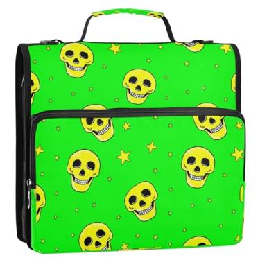 Imagem de Wassud Fichário com zíper e caveiras de desenho animado com 3 anéis com alça de ombro e alça de vários bolsos, organizador de pastas expansíveis