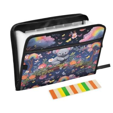 Imagem de Wassud Cute Koalas Organizador de arquivos sanfonado com 13 bolsos, pastas expansíveis com abas e adesivos, organizador de pastas de documentos de recibo de papel tamanho carta A4 para viagens de