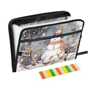 Imagem de Wassud Boneco de neve fofo organizador de arquivos sanfonado com 13 bolsos com abas e adesivos, organizador de pastas de documentos de recibo de papel tamanho carta A4 para viagens de escritório