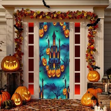 Imagem de Wassud Capa de porta de mansão assombrada assustadora decoração externa faixa interna varanda decoração de casa grande decoração de porta da frente 96 x 98 polegadas
