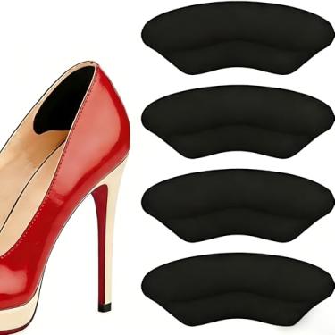 Imagem de Punhos de calcanhar para mulheres e homens, 2 pares de forro de salto de sapato, almofadas de inserção para sapatos soltos, design contornado, protetores de calcanhar antifricção (preto)