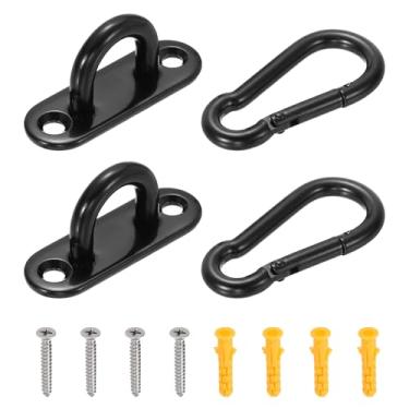 Imagem de PATIKIL M8 Ganchos de teto de aço inoxidável, placa de olho, 2 peças retangulares resistentes de hardware marinho grampos ganchos com parafusos para redes, cadeiras suspensas, balanços, preto