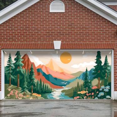 Imagem de Decoração de faixa de porta de garagem, grande decoração de capa de páscoa interna externa para casa, pano de fundo de festa de férias à prova d'água para varanda, quintal, parede (vintage ao ar livre