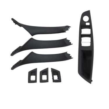 Imagem de Compatível com BMW Série 5 F10 F11 520i 523i 525i Carros de motorista direito RHD Painel de apoio de braço interno Maçaneta da porta Guarnição da tampa 7 peças Conjunto de(Model B Black)