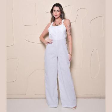 Imagem de Macacão Wide leg pantalona no linho com botões de madeira - Mamu, Bran