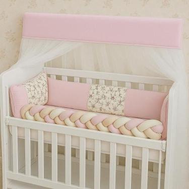 Imagem de Kit Trançado Mini Berço 6 peças Floral Rosa Protetor de Berço Menina -