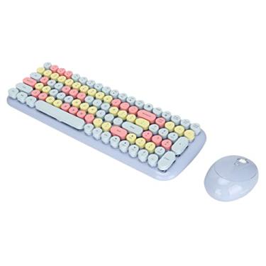 Imagem de ciciglow 100 teclas, lindo teclado mecânico sem fio e mouse para meninas, teclados para jogos com contraste de cores doces compatíveis com Win XP 7 8 10, teclado redondo para laptop desktop (azul)