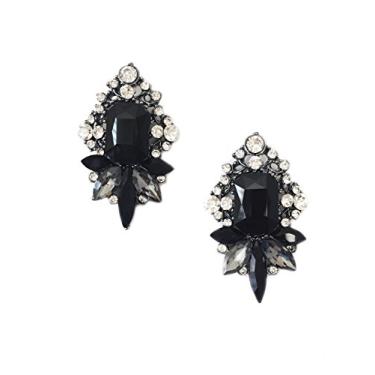 Imagem de Brincos de casamento Art Deco estilo vintage antigo jato preto ônix strass casamento noiva festa de casamento