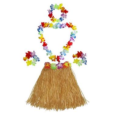 Imagem de Saia de grama de desempenho de 40 cm com pulseiras de flores, conjunto de hula, ouro, Dourado, Tamanho Único
