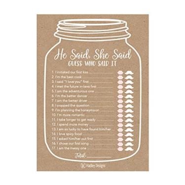 Imagem de 25 Rustic Wedding Bridal Shower Noivado Bachelorette Aniversário Jogo Ideias, He Said She Said Cards For Couples, Funny Co Ed Trivia Rehearsal Jantar Suposição Perguntas Diversão Crianças Kit de Materiais