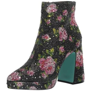 Imagem de Betsey Johnson Bota feminina de cano curto Della, Floral preto/rosa, 8