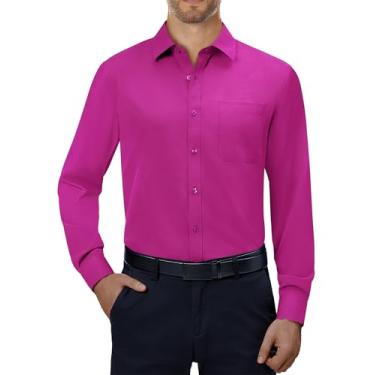 Imagem de Alimens & Gentle Camisas sociais masculinas 4-Way stretch manga longa abotoado camisas masculinas casuais formais sólidas, Vermelho rosa, M