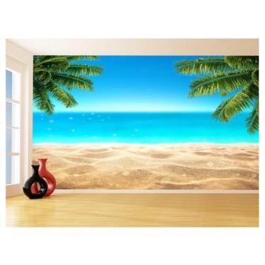 Imagem de Papel De Parede Praia Mar Coqueiros Areia Céu 3,5M Npr326 - Você Decor