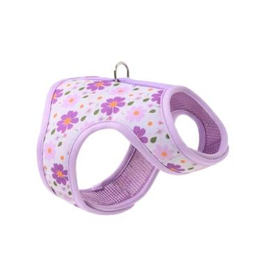 Imagem de Mile High Life Peitoral de velcro para cães, malha de ar, floral para cães e gatos pequenos de 9 kg, fácil de colocar, fechos fáceis de calçar no pescoço e no peito (flor roxa, PP peito 35,5-40,6 cm)