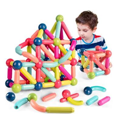 Imagem de Brinquedo de Encaixar Magnético Infantil Blocos de Montar 68 Peças Col