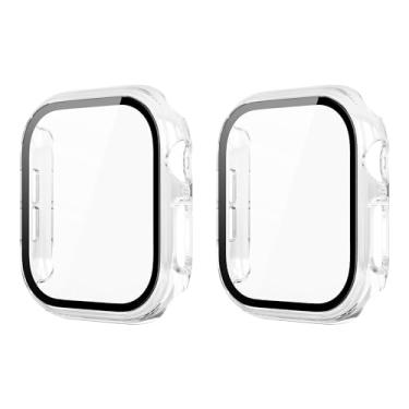 Imagem de XFEN Pacote com 2 capas com protetor de tela de vidro temperado para Apple Watch Series 10 de 46 mm, toque suave, alta proteção, proteção de tela completa, fácil instalação, transparente, transparente