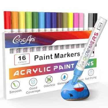Imagem de CoocAni Marcadores permanentes de 16 cores, canetas de tinta acrílica para pintura rupestre, tela, madeira, vidro, canecas, tecido, cerâmica, letras, artesanato faça você mesmo (ponta média de 2,5 mm)