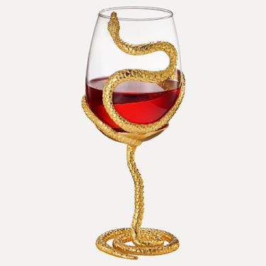 Imagem de Taça de vinho com haste de cobra única 540 g 25 cm de altura cálice de réptil gótico em ouro, decoração assustadora, presentes inspirados em esqueleto, festas temáticas de cemitério, entretenimento