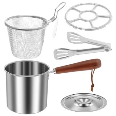 Imagem de DJAPWPX - Frigideira pequena com cesta, mini fritadeira a óleo de aço inoxidável de aquecimento rápido, mini fritadeira compacta a óleo, fritadeira de alta eficiência, mini fritadeira a óleo para