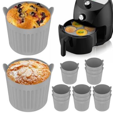 Imagem de 16 peças de silicone para fritadeira a ar, fritadeira antiaderente, fritadeira, ramekin para ovos, cupcakes, muffins, pudins, tortas, cremes (cinza-16-6,5 x 6,5 cm)