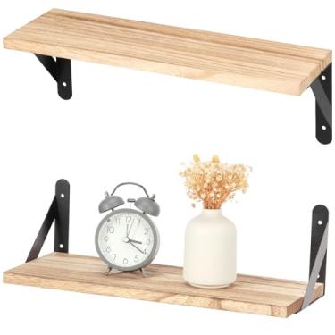 Imagem de 2 prateleiras flutuantes para parede, prateleiras de parede de madeira rústica, prateleira de borda de imagem, 2 opções de montagem, prateleiras flutuantes decorativas para quarto, sala de estar