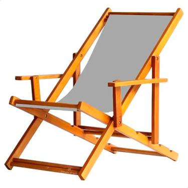 Imagem de Espreguiçadeira em Madeira Maciça para Piscina, Praia – Com Braço, Dobrável, Acabamento Envernizado (Cinza)