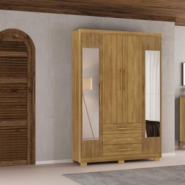 Imagem de Guarda Roupa Solteiro Linna 150cm 4 Portas de Bater 2 com Espelhos 3 Gavetas Nature G98 - Gran Belo